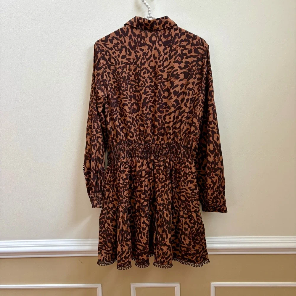Rebecca Minkoff Brown Leopard Long Sleeve Mini Dress NWOT - Picture 8 of 9